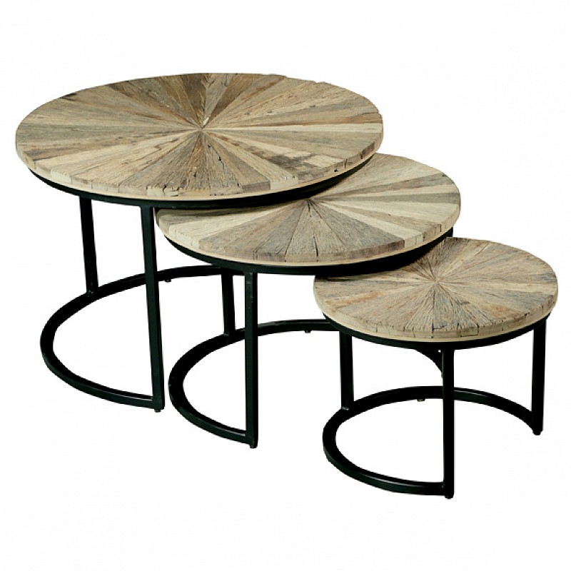 Round Timber And Metal Side Tables, Round Nesting Tables Set Of 3