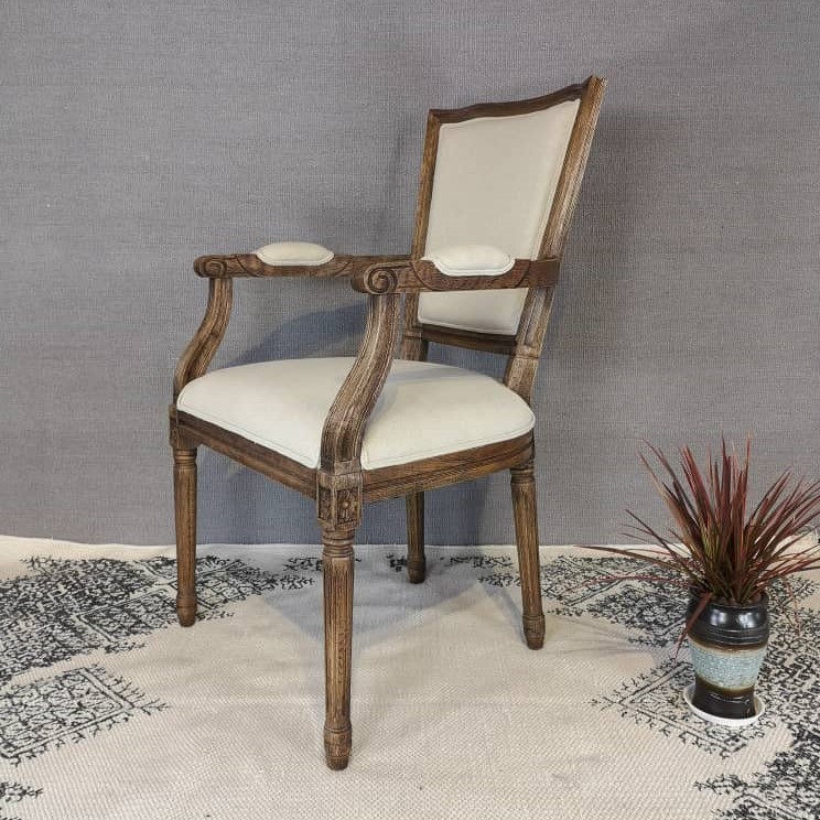 Ash Brown With Cream Linen Godfather Solid Oak Dining Chair