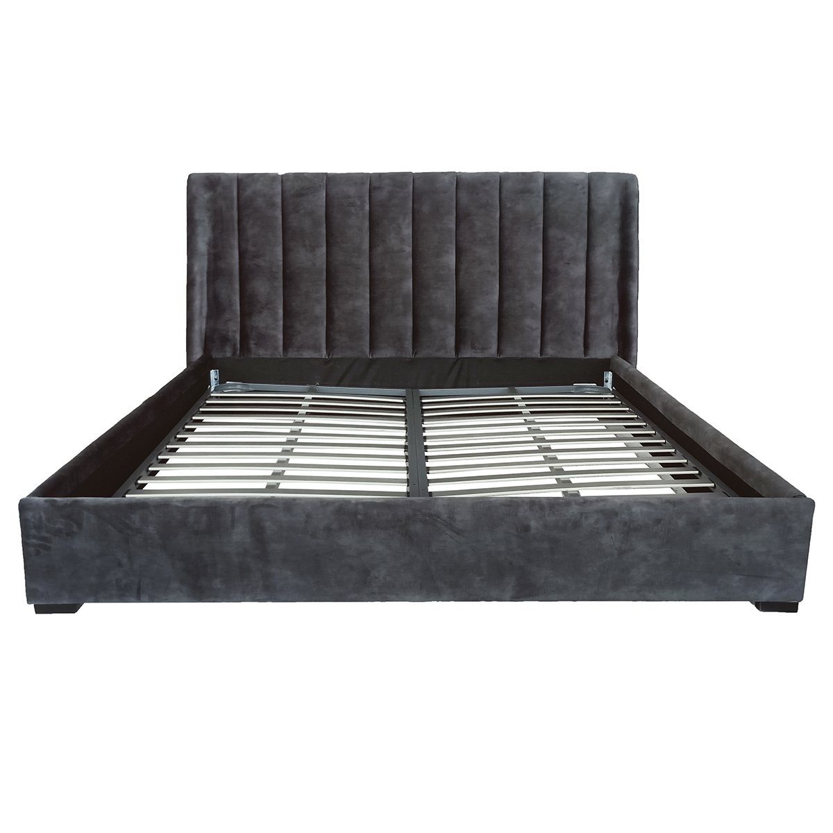 King Size Dark Grey Velvet Upholstered Bed