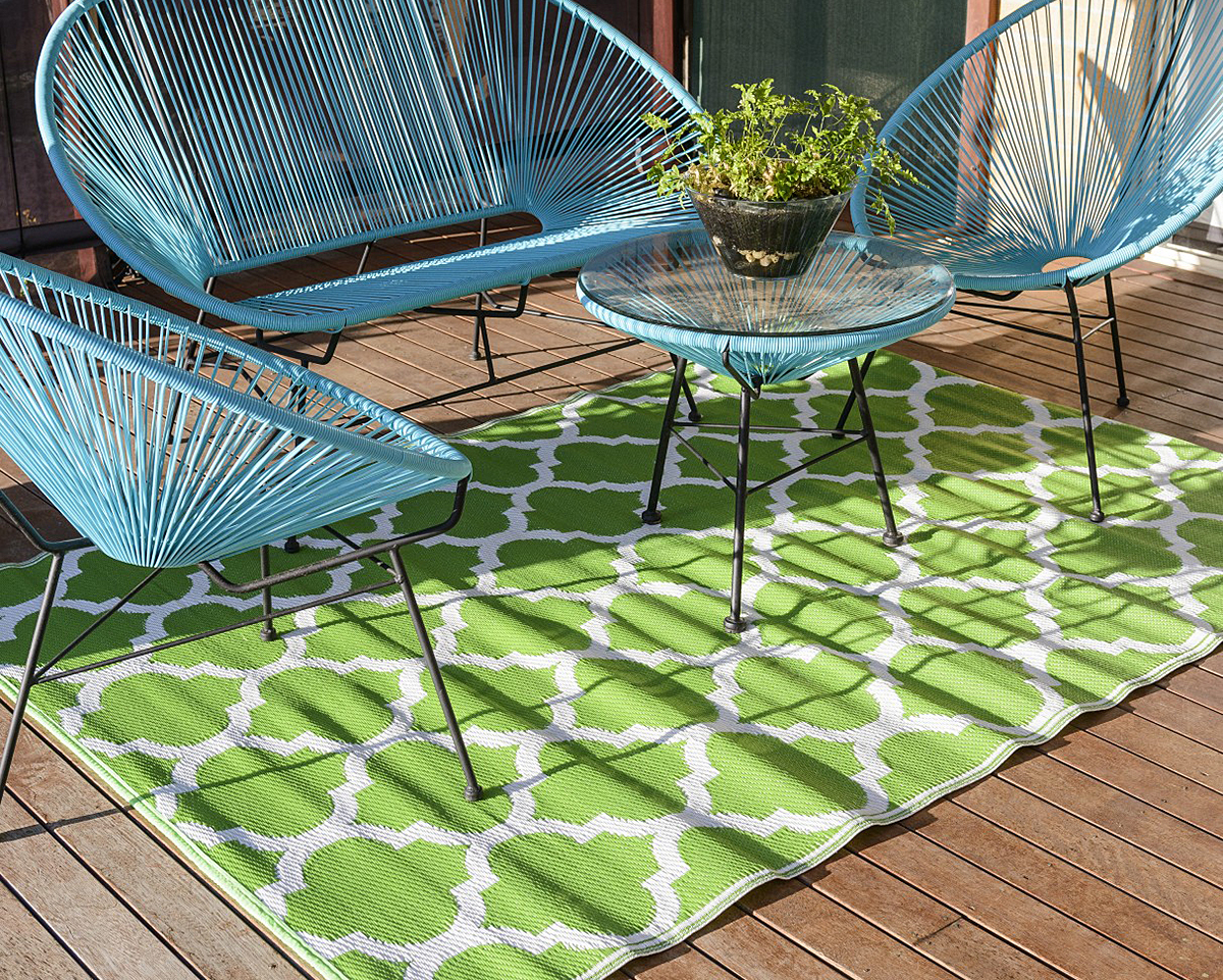 150x220cm Green/White Outdoor Alfresco polypropylene washable uv resistant rug - OUT150E