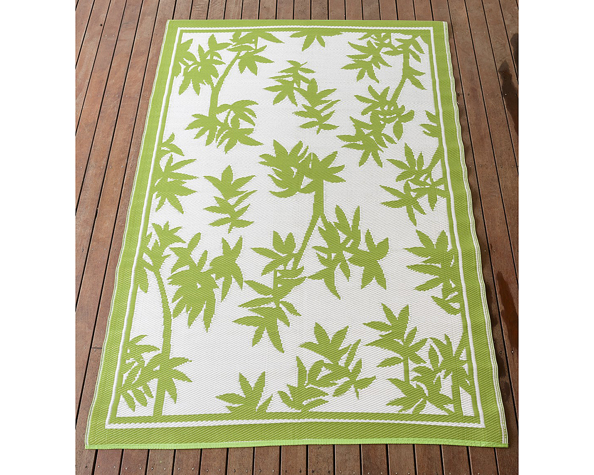 150x220cm Green/White Floral Outdoor Alfresco polypropylene washable uv resistant rug - OUT150F
