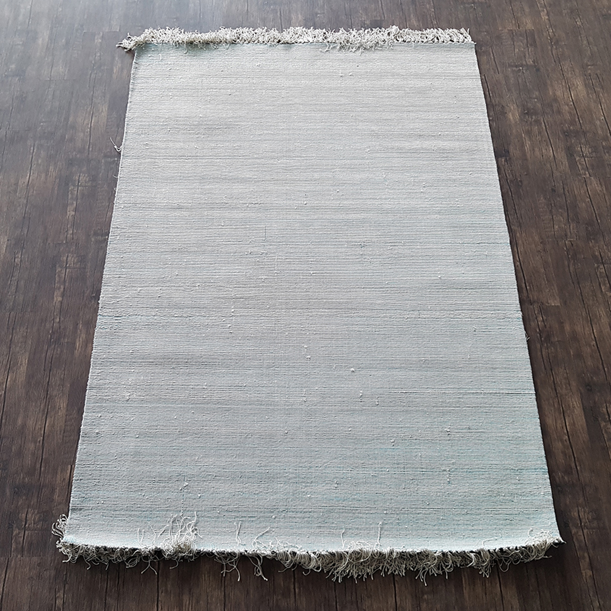 Hand Woven Viscose Rug With Fringe in Blue-Silver