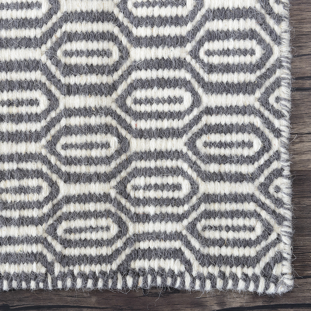 Wool Kilim Rug Marrakesh Honeycomb in Grey